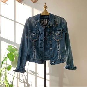 Vintage Y2K R.V.T. embroidered jean jacket, sz. S
